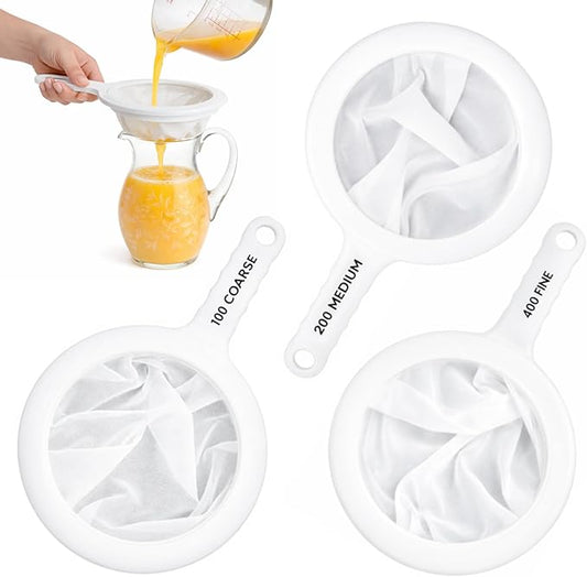 HIC Kitchen Ultra-Fine Mesh Strainers, Set Of 3 (100, 200, And 400 Mesh Count), For Filtering Juices, Nut Milks, Oils, And Sauces