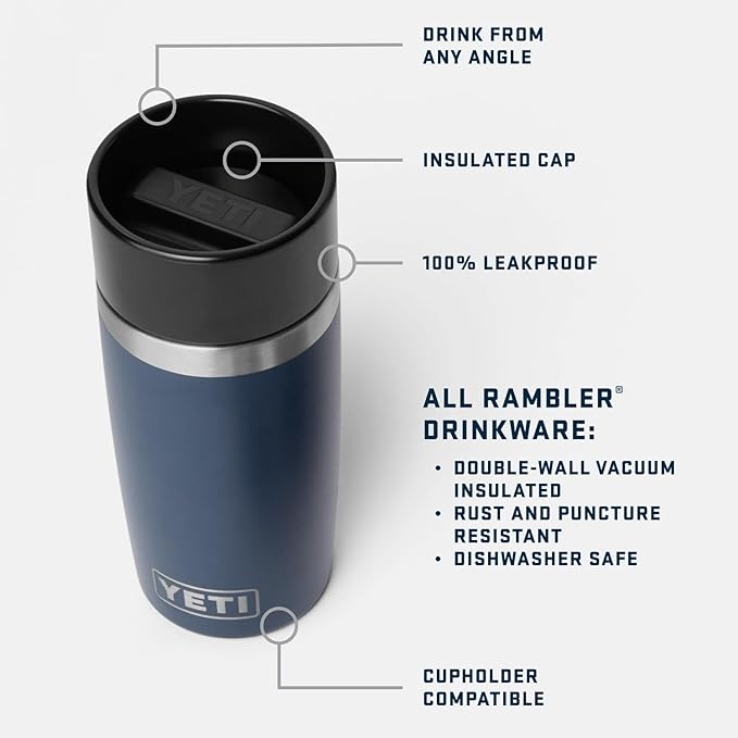 YETI Rambler 12 oz Travel Bottle, Stainless Steel, Vacuum Insulated with Leakproof Commuter Cap, Black