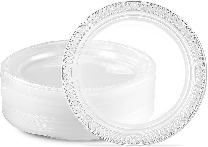 PLASTICPRO 40 Pack Clear Plastic Plates 7 Inch Durable Disposable Plastic Dinner Plates for Parties Events BBQ