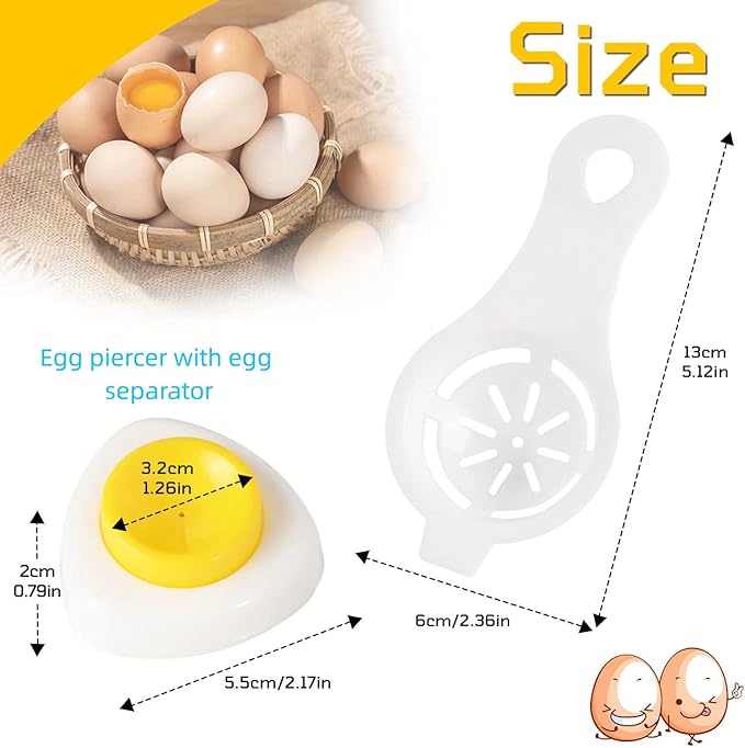 Magenetic Egg Piercer Tool for making holes in raw eggs to achieve perfectly boiled eggs, egg hole puncher Pricker with Safety Lock Egg Pin, and an egg separator for separating egg whites from yolks