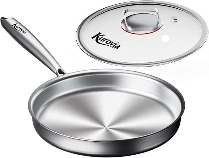 Tri-Ply Stainless Steel Frying Pan, Compatible with All Cooktops Up to 600℉, Large Frying Pan with lids, Induction-Ready Skillet, Dishwasher and Oven Safe, Even Heat (8.5 Inch)