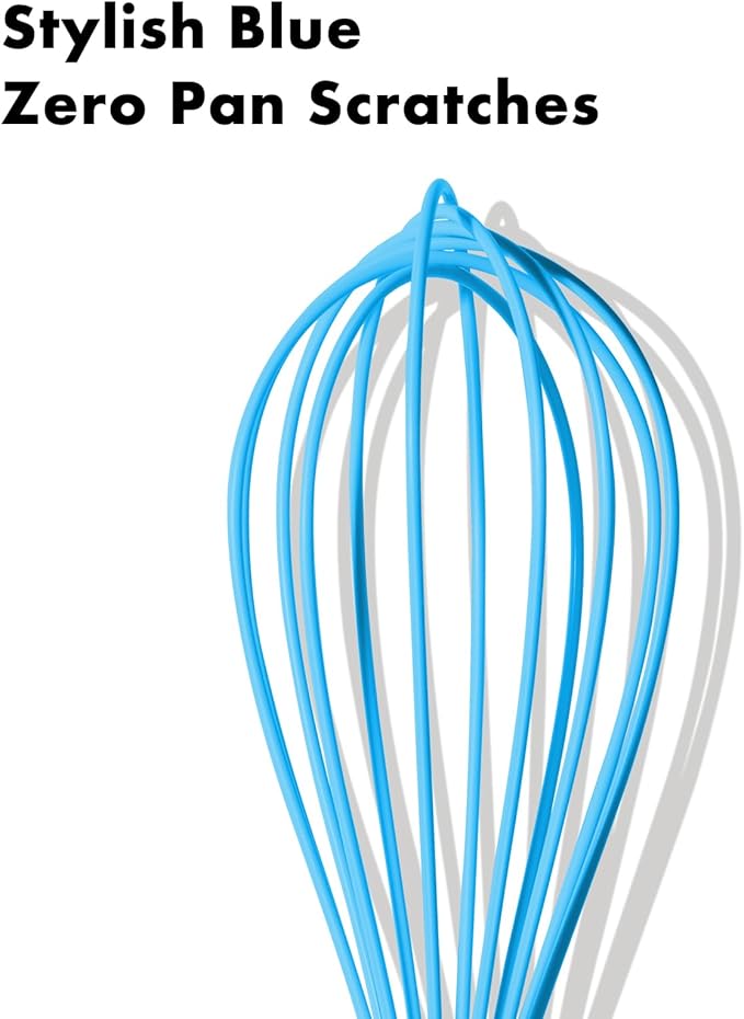 10-Inch Blue Silicone Whisk, Heat Resistant 480°F Kitchen Whisk with Stainless Steel Ergonomic Handle, Non-Scratch for Nonstick Cookware, Dishwasher Safe, Perfect for Blending, Cooking & Beating