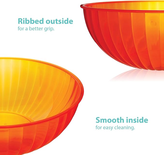 Party Essentials Hard Plastic 192 OZ./6 QT/1.5 Gallon Large Serving Bowls For Punch/Salad/Snack/Treat/Fruit, 3-Count, Neon Orange