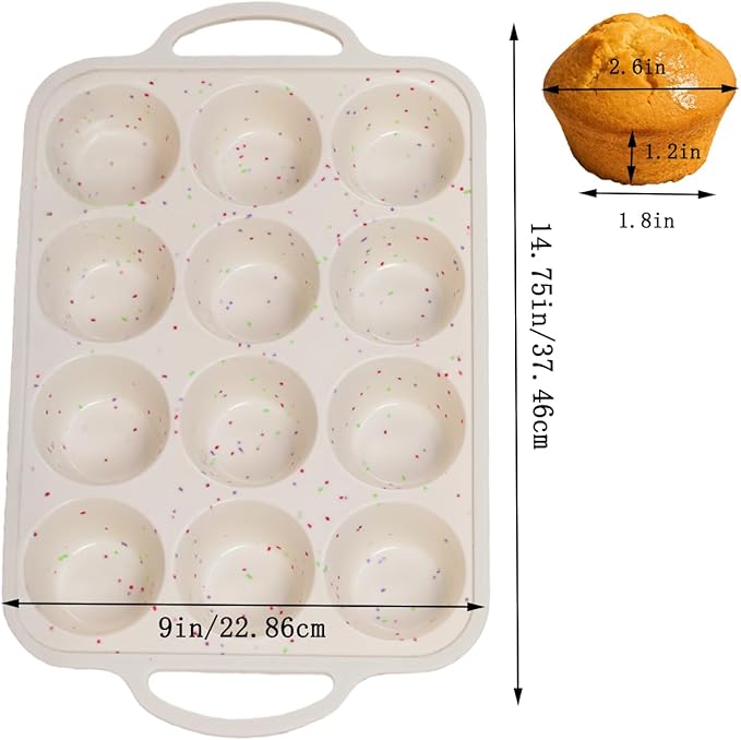 Silicone Muffin Pan for Baking with Metal Reinforced Frame - 12 Cup Regular Size Cupcake Pan, Silicone Muffin Tray, Nonstick Cupcake Baking Pan Molds for Baking Homemade Muffins