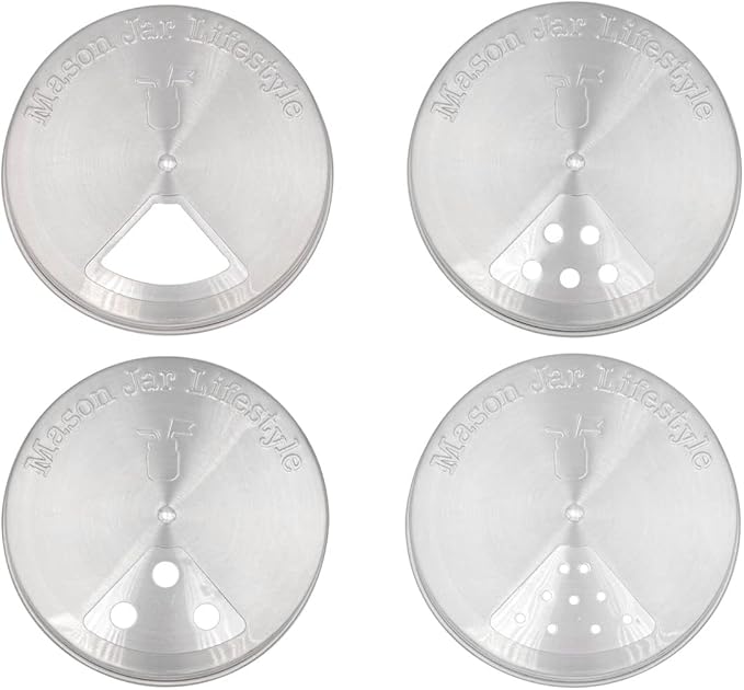 Mason Jar Lifestyle Adjustable Spice Shaker Lids for Wide Mouth Mason Jars – 4 Pack Stainless Steel Tops with Shaker and Pour Options – Seasoning Dispenser Lids