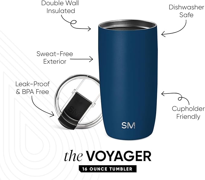 Simple Modern Voyager Tumbler with Flip Lid | Travel Coffee Mug | Insulated Stainless Steel Cold Brew Iced or Hot Coffee Cup | Gifts for Women Men Her Him | 16oz, Slumberland