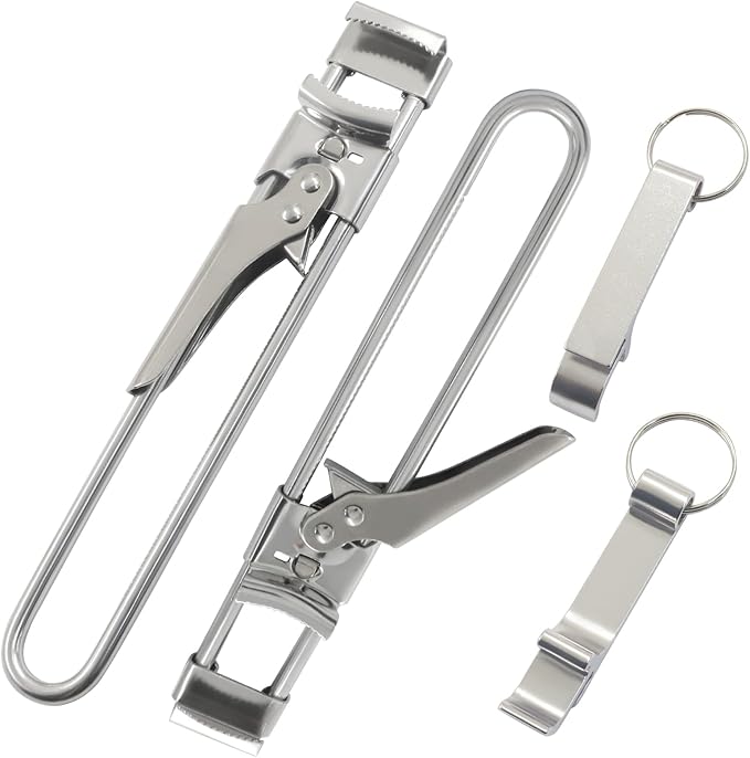 2 Pack Adjustable Stainless Steel Jar Opener, Jar Opener for Weak Hands with 2 Pcs Keychain Bottle Cap Opener,Jar Gripper Tight Lid Opener Manual for Weak Hands,Seniors,Arthritis