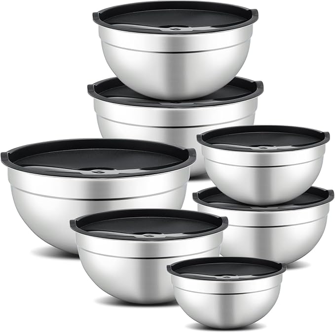7 Piece Mixing Bowls with Lids Set - Mixing Bowls Stainless Steel Bowls for Kitchen Baking, Size 0.7, 1.1, 1.5, 2.1, 3.5, 4, 4.5QT, Baking Bowl for Food Preparation, Mixing and Serving Foods