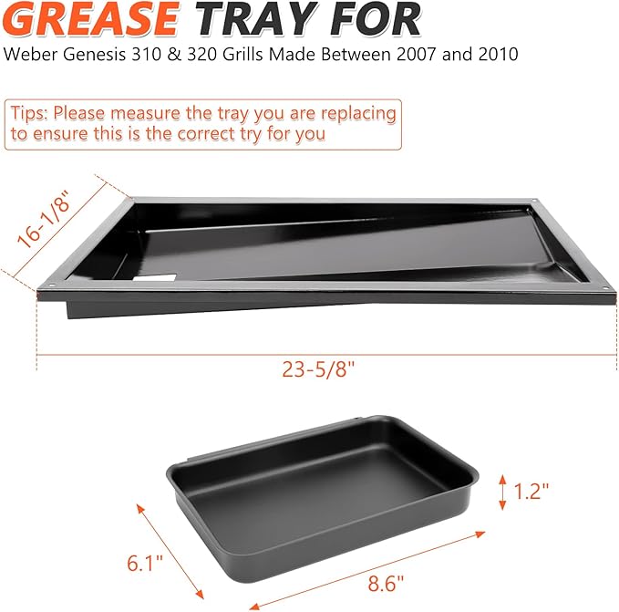 QuliMetal Grease Tray with Catch Pan for Weber Genesis 300 Series Gas Grills with Side Control Knob (2007-2010), Genesis E310, Genesis E320 Drip Pans Replace Weber #67767/67758 Genesis Grease Tray