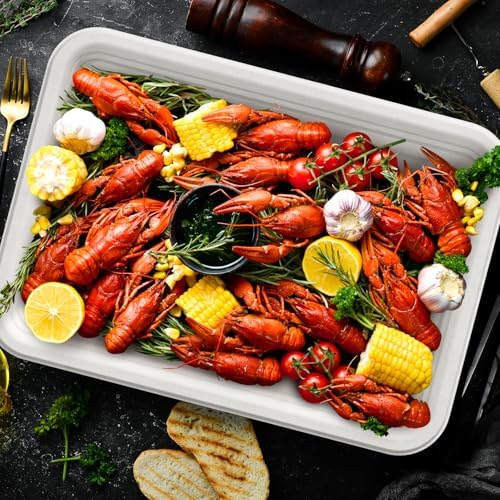 ECOLipak 100 Pack 14 in Compostable White Disposable Food Crawfish Trays