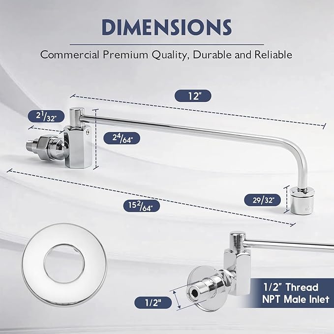 Swing Spout Brass Wok Range Faucet, 1/2" NPT Male Inlet, Commercial Grade Wall Mounted Kitchen Sink Faucet with 12" Swivel Spout