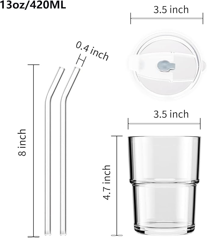 13oz Iced Coffee Cups, Glass Tumbler with Straw and Lid Sealed Carry On Thick Wall Glass Cups with Lid, Reuseable Water Cups for Smoothies, Matcha, juice （Amber