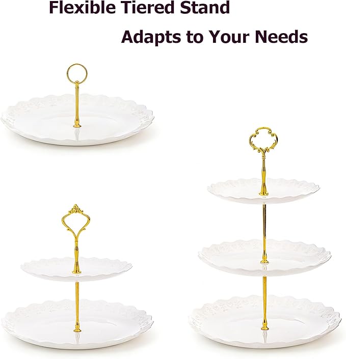 Tosnail 3 Pack 3 Tiers White Plastic Cupcake Stand Dessert Holder Tiered Serving Trays with 3 Styles Fittings, Party Serving Trays Fruit Pastry Holders for Wedding and Party