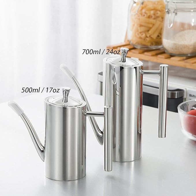 Sumerflos Olive Oil Dispenser Bottle Stainless Steel, 700ml/24oz Drip-Free Pouring Oil Pot, Large Oil Storage Container for Salad and Kitchen Cooking
