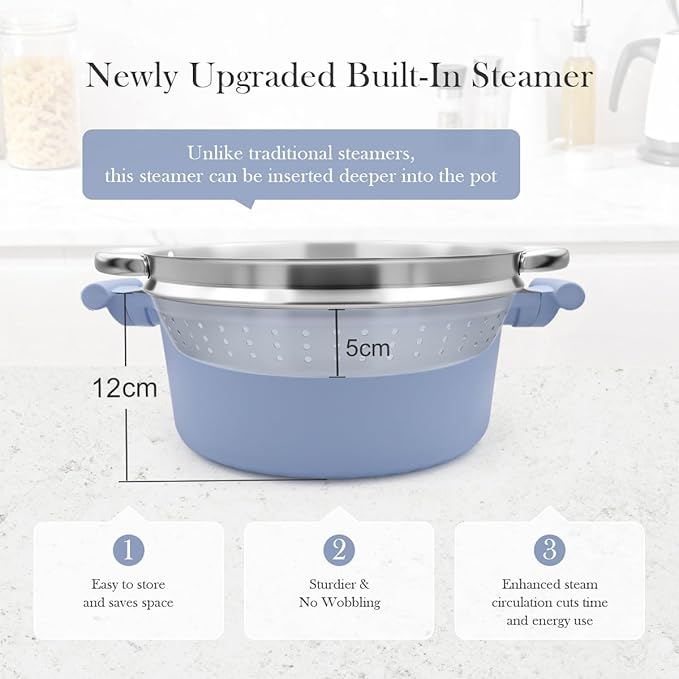 Steamer Pot for Cooking, 6.5 Qt Steam Pot with Lid, Nonstick Cooking Pot with Vegetable & Dumpling Steamer Basket, Food Steamer Cookware, Stay-Cool Handles, Induction Compatible, PFOA Free
