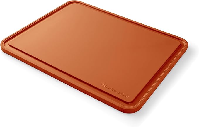 KitchenAid Classic Plastic Cutting Board with Perimeter Trench and Non Slip Edges, Dishwasher Safe, 11 x 14 inch, Scorched Orange