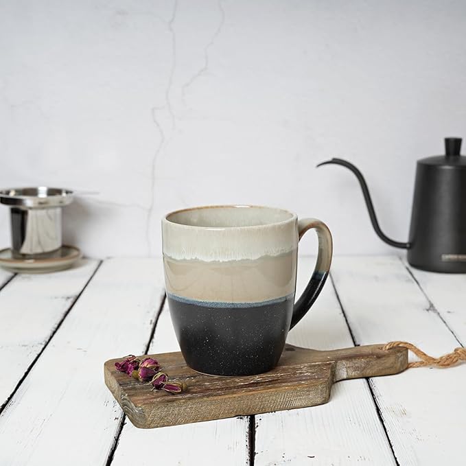 Bosmarlin Ceramic Tea Cup with Infuser and Lid, 16 Oz, 4 Colors to Choose, Dishwasher and Microwave Safe, Steeping Tea Mug with Strainer, Reactive Glaze, (Grey)