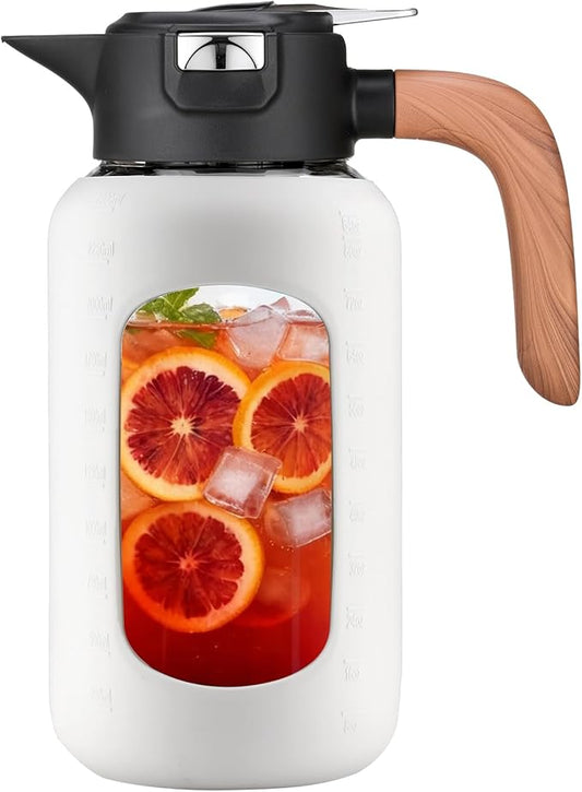 84 oz/2.5 Liter Glass Pitcher with Lid and Handle, Glass Carafe/Jug for Hot/Cold Water, Large Iced Tea Pitcher for Coffee, Juice and Homemade Beverage