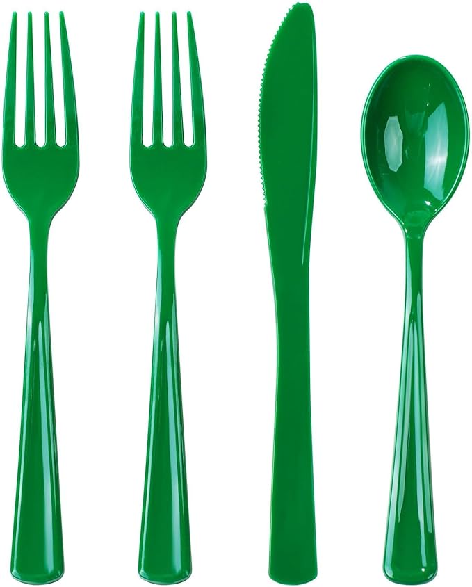 WDF 160 Pcs Green Plastic Silverware - Heavy Duty Silverware Includes 80Forks, 40Spoons, 40Knives, Green Plastic Utensils Perfect for Party/Wedding/Birthday/Daily Using/Easter
