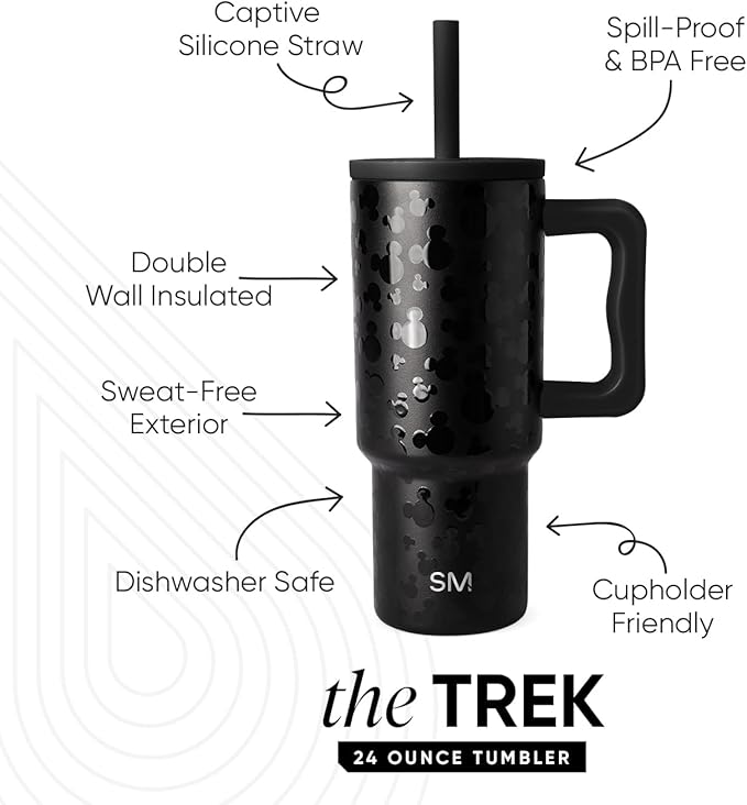 Simple Modern Disney Kids 24 oz Tumbler with Handle and Silicone Straw Lid | Spill Proof and Leak Resistant | Reusable Stainless Steel Bottle | Gift Kids Boys Girls | Trek Collection | Iconic Mickey