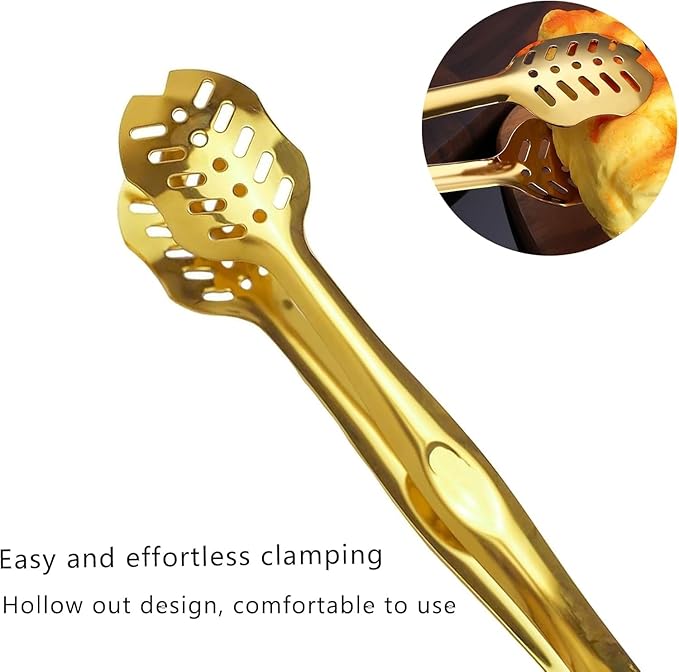 Golden Flatware 7 Piece Stainless Steel Set Includes Serving Spoons, Slotted Serving Spoon, Serving Tongs, Serving Fork, Salad Fork, Soup Ladle, Pie Server