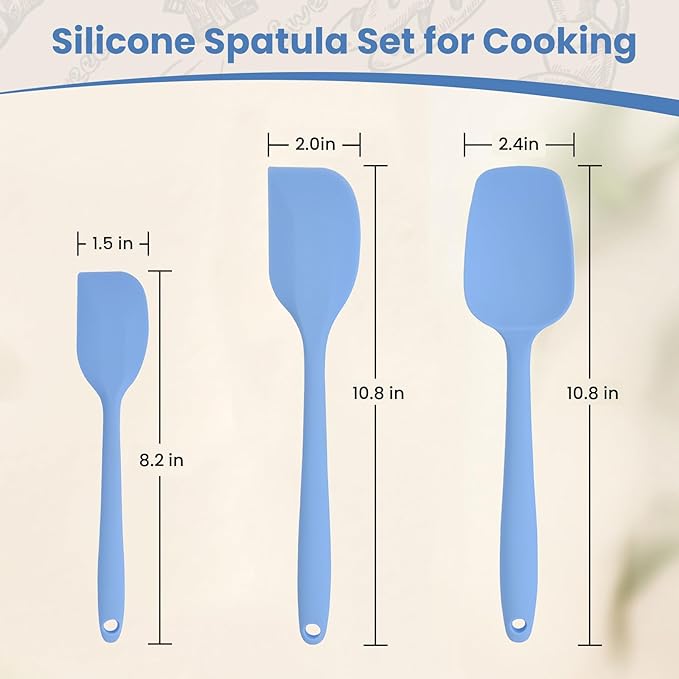 Silicone Spatulas Heat Resistant Food Grade Rubber Spatula, Handle with Ergonomic Grip Kitchen Utensils Set, Nonstick Silicona Cooking Utensils Set for Cooking, and Mixing 3Pacs Blue