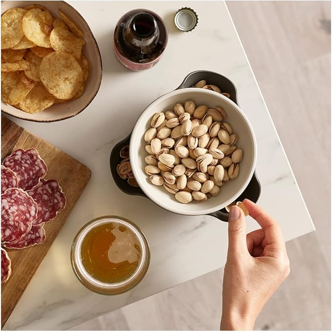 Joseph Joseph Double Dish Pistachio and Snack Serving bowl with Food Waste Compartment, BPA-Free - Grey