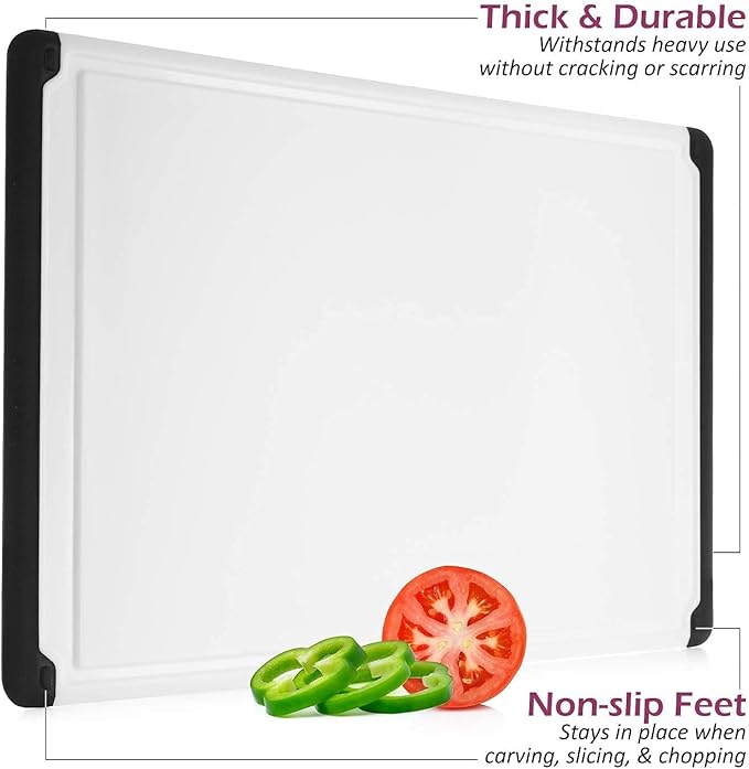 Extra Large Plastic Cutting Board for Kitchen - 18 Inch Dishwasher Safe Cutting Board, Reversible Chopping Board with Juice Groove + Non Slip Feet for Meat, Fruit, Vegetables, Meal Prep by Belwares