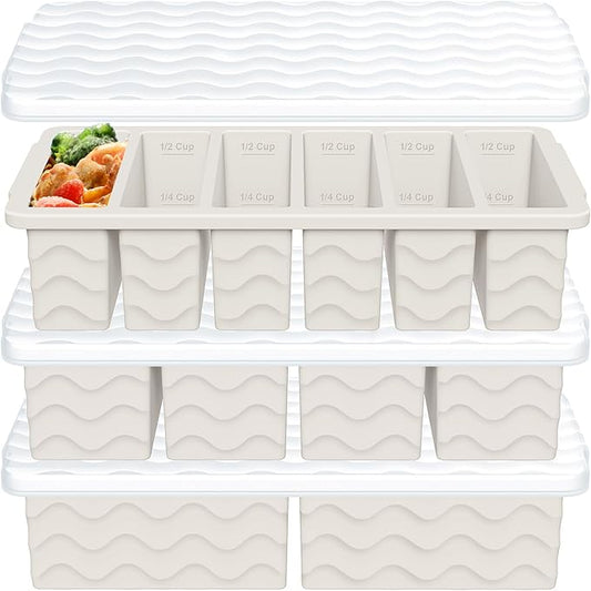 3-Pack Silicone Freezer Trays with Lid,2 Large 2-Cup(500ml)&4 Medium 1-Cup(125ml)&6 Small 1/2-Cup(75ml) Soup Freezer Container Molds,Ice Cube Tray For Meal Prep&Freezing Soup,Stews,Sauces