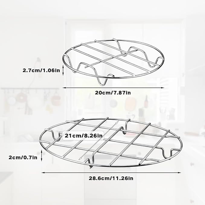 2 Pieces 304 Stainless Steel Cooling Racks, Roasting Rack, Multi-Purpose Cooking Rack Set for Baking, Roasting, Steaming and Cooling, Round and Oval Shapes Included