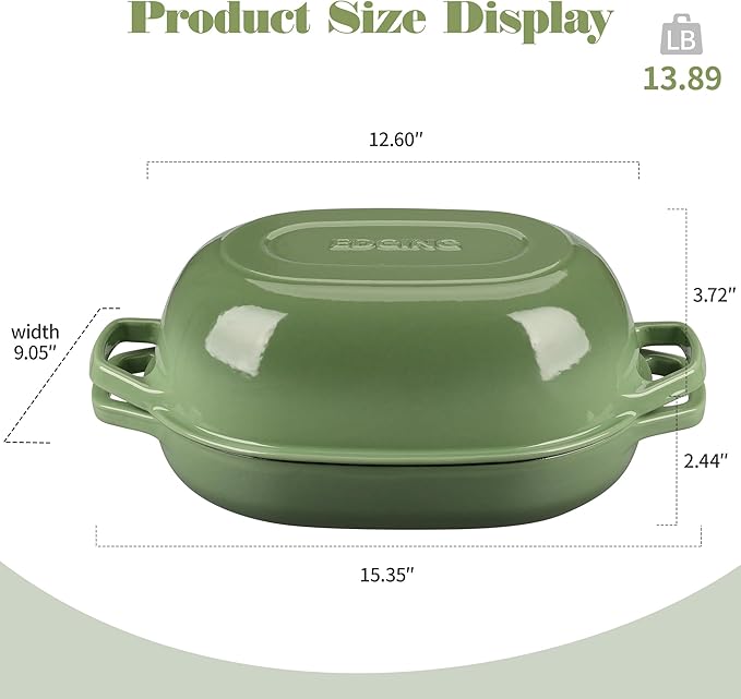 Enameled Cast Iron Oval Dutch Oven Pot with Lid, Dutch Oven for Sourdough Bread Baking, Bread Oven, Bread Dutch Oven, Oval Bread Pan, 7qt, Pistachio Green