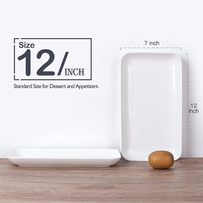 DELLING 12 Inch Serving Platter Set of 3, White Rectangular Serving Plates, Porcelain Serving Trays for Party Entertaining, Large Platters for Meat Sushi Appetizer, Oven Microwave Dishwasher Safe