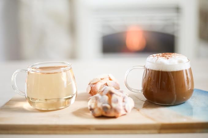Teabloom Set of Two Premium Borosilicate Glass Tea Cups - 7 oz / 207 ml - Lead-Free, Stain-free and Microwave Safe - Blossoms Collection