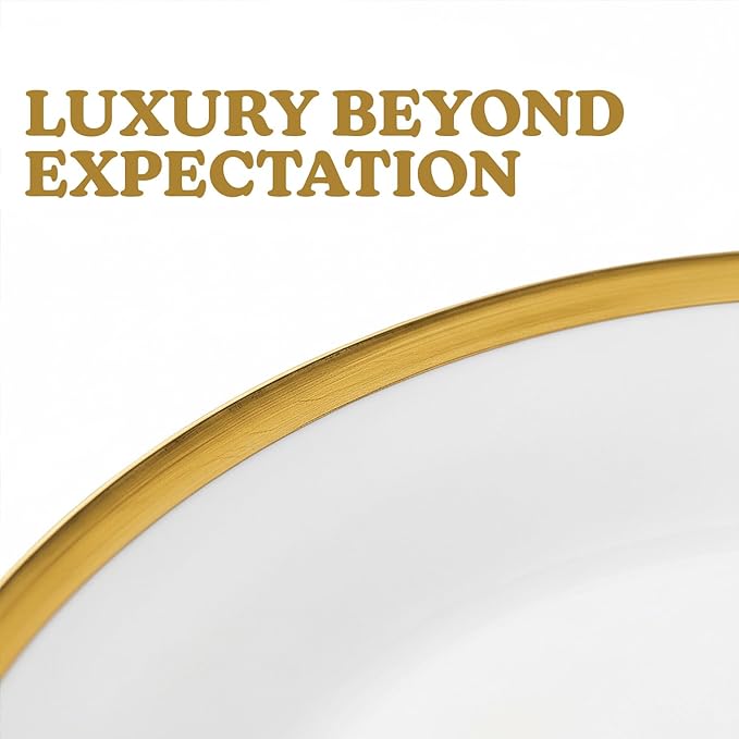 Blue Sky Organic Tray Gold Rim (2 ct) - 14" Round White Plastic Disposable Serveware with Elegant Gold Trim - Perfect for Parties and Events