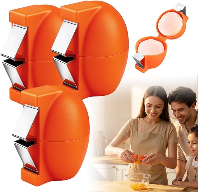 Kruggo 2026 New Egg Shell Opener Egg Cracker Tool, Multifunctional Peeler Shell Remover for Raw and Hard Boiled Eggs, Portable Kitchen Gadgets for Cooking Baking (Orange-3PCS)