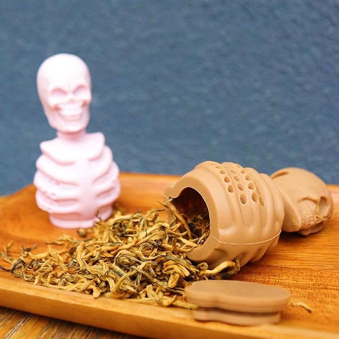 2 Skull Tea Infusers for Loose Tea, Food Grade Silicone Hot Tea Strainers for More Enjoyable Tea Times with Friends and Family(Black and Brown)
