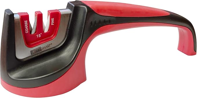 AccuSharp Gourmet 15º Pull-Through Knife Sharpener, Helps Repair, Restore, Polish & Hone Blades, 2 V-Notched Sharpening Slots for Straight & Serrated Gourmet Knives