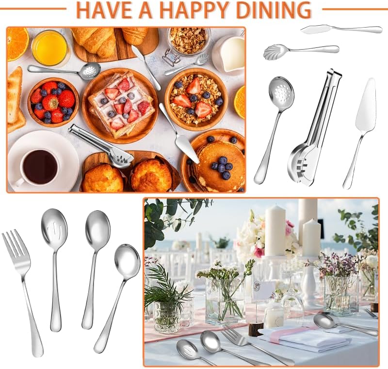 Serving Utensils Set for Buffet, 36 Pack Stainless Steel Serveware, Silver
