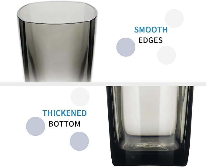 Top-spring 20-Ounce Reusable Plastic Water Tumbler, Clear Shatterproof Drinking Glasses, BPA Free, Set of 6 (20 Oz, Gray) | Reusable, Clear, Shatterproof, Drinking Glasses, BPA Free, 20 Oz