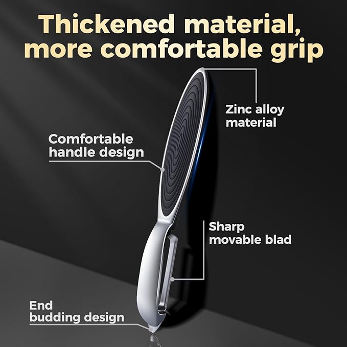 One-piece vegetable peeler with ergonomic non-slip handle and sharp blade, sturdy and durable—the perfect kitchen peelers designed for vegetables, fruits, potatoes, carrots, and apples-black