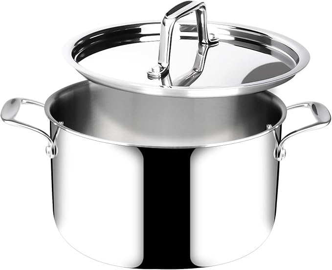 Duxtop 6.5 Quart Stainless Steel Stock Pot with Lid, 3-Ply Cooking Pot for Soup, Rice, Stew, Oven and Dishwasher Safe, Compatible with Induction, Ceramic, Halogen, Gas Stove