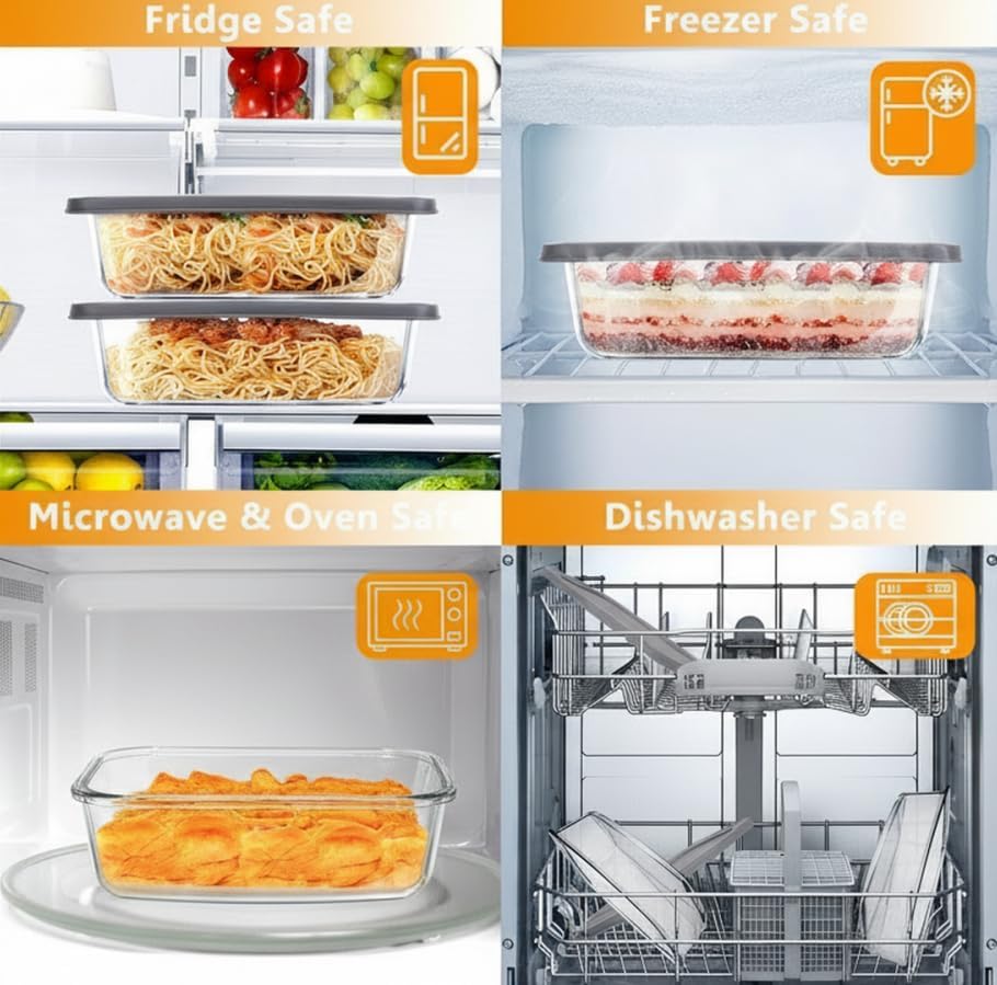 Jambear Glass Loaf Pans for Baking Bread with Lids 2 Set - 1.9 Qt Glass Loaf Pan | Oven, Dishwasher, Fridge, Freezer & Microwave Safe, Bread Pan Suit for Lasagna, Meatloaf, Banana