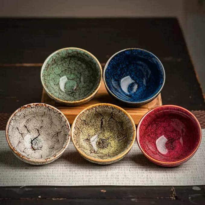 chinese tea cups,gongfu Ceramic Teacup Set, 4.06 oz (120 ml), Set of 5, 5 Colors