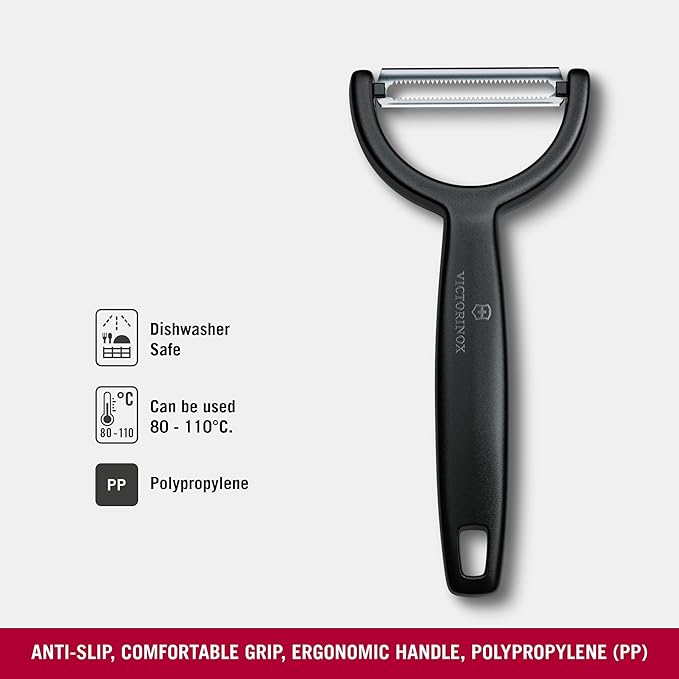 Victorinox Ypso Peeler for Vegetables, Fruits, Serrated Edge, Extra Sharp, Swiss Made, Black