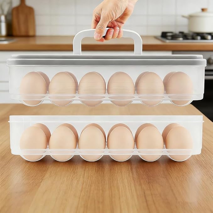2-Layer Easter Deviled Egg Containers With Lid,48PCS Deviled Eggs Tray Carrier with Hand Injector Piping Tool, Platter Holder Organizer for Refrigerator Party Picnic Travel