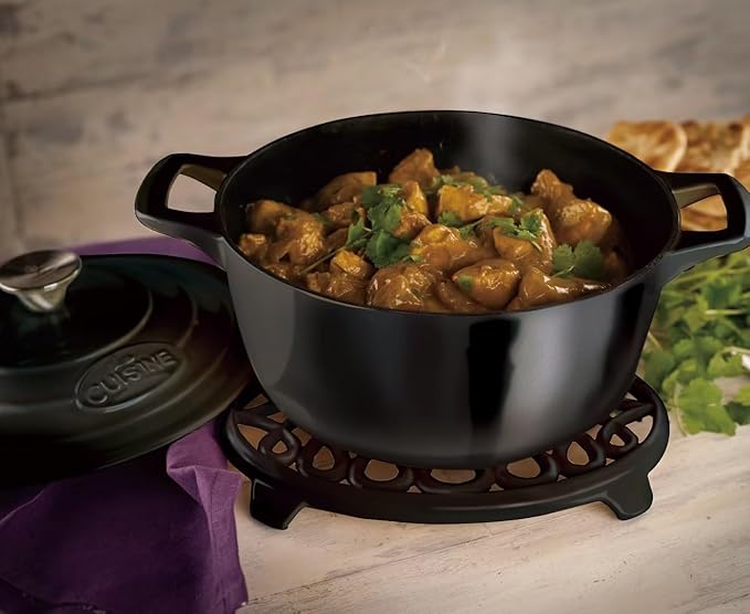 La Cuisine Enameled Cast Iron Dutch Oven Casserole Dish Pot with Lid 5 QT 10 Inches Dia. Matt Black Enamel Coating Interior, Glossy Black Exterior, Oven-Safe, Induction Cooktop Compatible