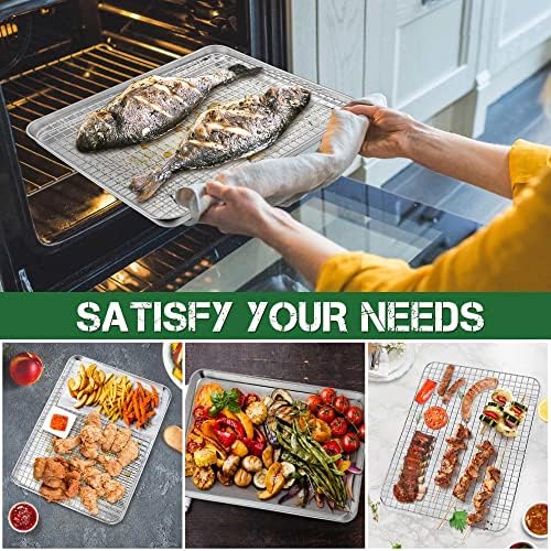 P&P CHEF 12.5 Inch Toaster Oven Pan Tray with Wire Rack, 4 PCS
