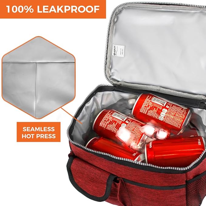 opux Insulated Lunch Bag for Men Women, Leakproof Heather Red Lunch Box for Work, Portable Soft Lunch Cooler Bag with Shoulder Strap, Adult Lunchbox Lunch Pail for Kid Boy Girl School, 14 Can/8L