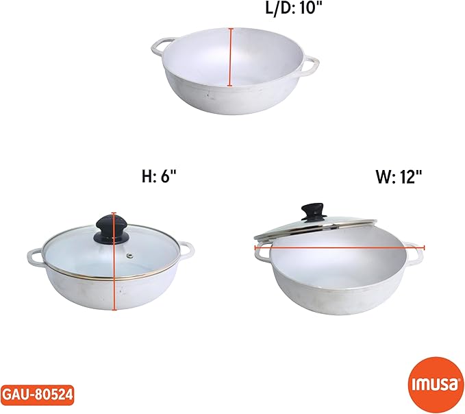 IMUSA Caldero Stock Pot with Glass Lid 3.7QT, Cast Aluminum, Perfect for Serving Small & Medium Groups, Riveted Handles, Made in Colombia, Silver