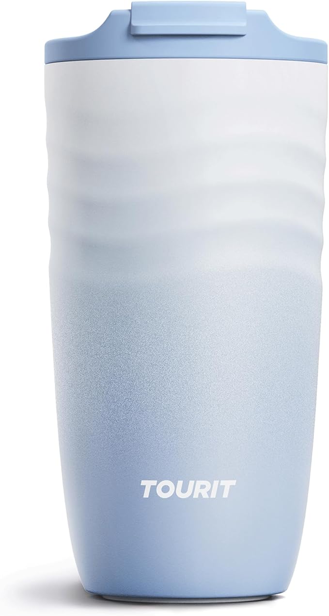 TOURIT 16 oz Travel Coffee Mug, Insulated Stainless Steel Travel Mug with Lid, Leak-Proof Double-Wall Vacuum Tumbler, Reusable Coffee Cup - Baby Blue